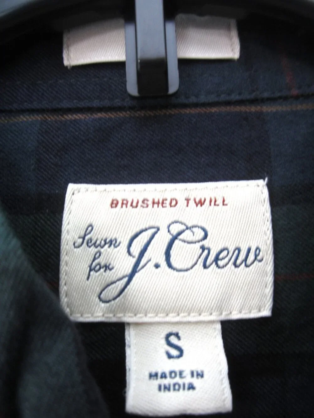 J. Crew NEW Mens Size Small Slim Brushed Twill Plaid Shirt Blue Green